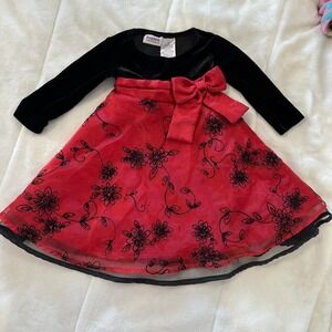 Blueberry Boulevard Red Black Velvet Flower Dress‎ Toddler Girl 18M